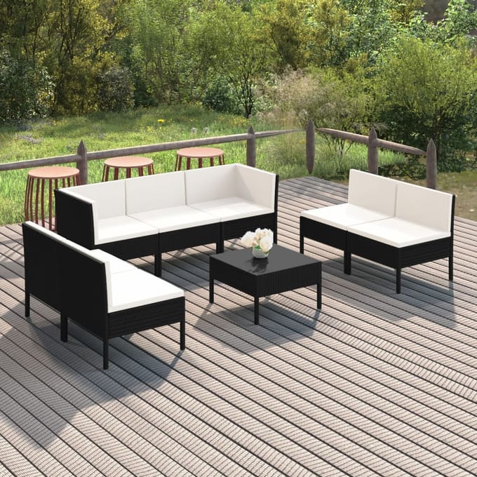vidaXL - 8-delige - Loungeset - met - kussens - poly - rattan - zwart