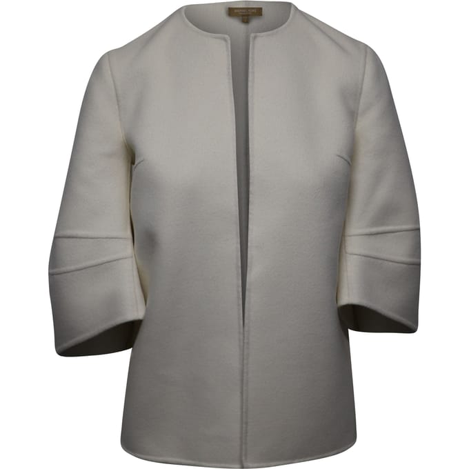 Michael Kors Collectie Asymmetrische Engel Mouwen Jasje in Witte Wol