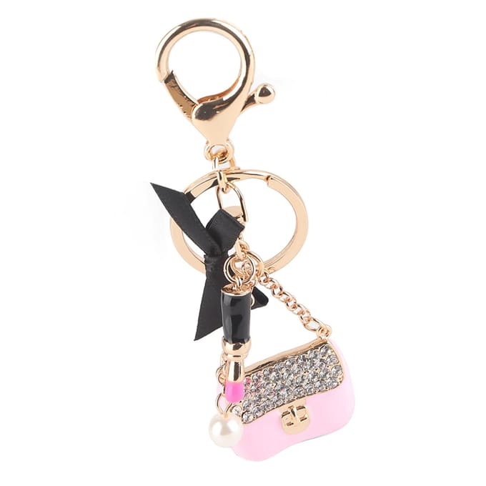 Dameslegering Strass Sleutelhanger Exquisite Schattige Strik Handtas Lippenstift Vormig Hanger Sleutelring black