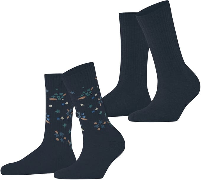 Esprit Flower Rib 2-Pack gedessineerd katoen multipack sokken dames blauw - maat 35-38
