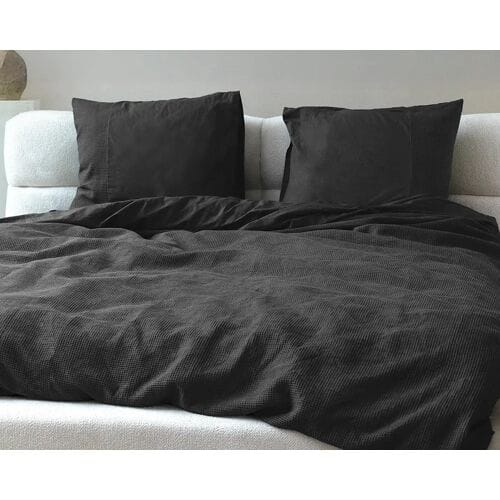 Waffle Antraciet 200 x 200/260 dekbedovertrek – Luxe Dekbedovertrek Wafelstructuur – 100% Percale Katoen – Hotelkwaliteit – Extra Lang 260 cm – Inclusief Kussensloop
