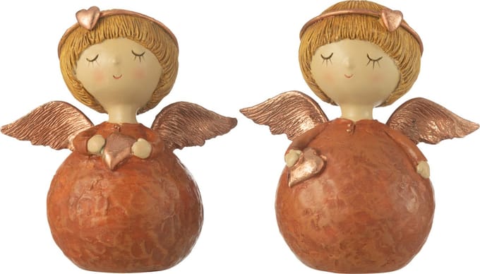 J-Line figuur Engel hart - polyresin - koper - medium - 2 stuks