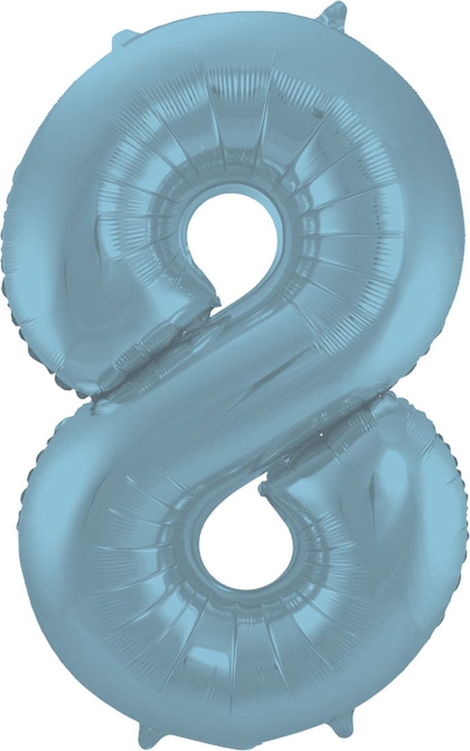 Folat - Folieballon Cijfer 8 Blauw Pastel Metallic Mat - 86 cm