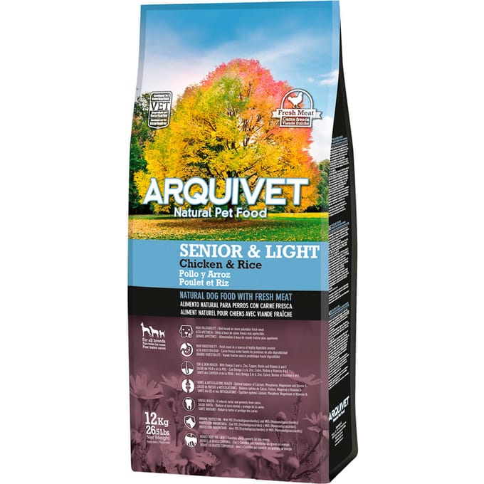 12kg Arquivet Dog Senior & Light droogvoer met kip