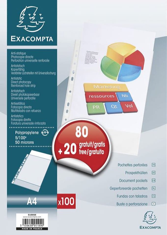 EXACOMPTA Documenthoezen A4 PP Voordeelverpakking 80+20 Gratis