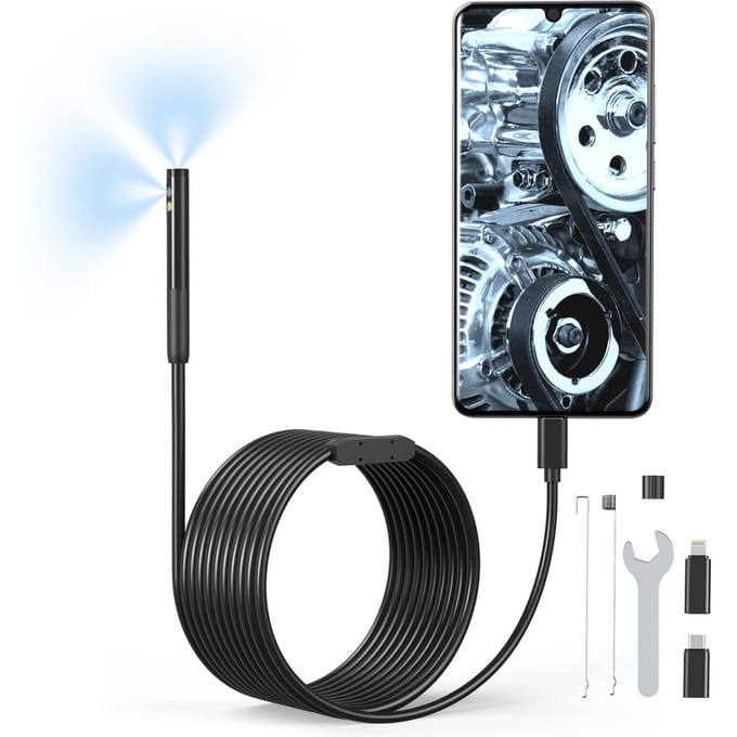 1920*1440 endoscoopcamera met 6+1 LED-licht 2 camera IP67 waterdichte inspectiecamera TYPE-C tot zwart