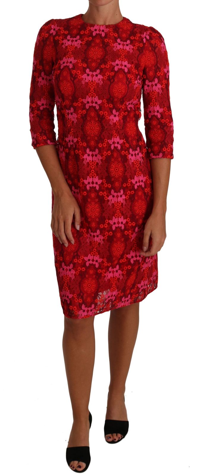 Dolce & Gabbana Gebloemde Kanten Rode Roze Sheath Jurk voor dames