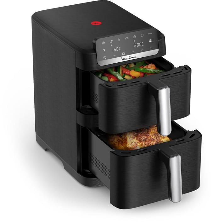 Moulinex Easy Fry Crispy Stack EZ7528F0 – Dual airfryer 10L – EvenFry technologie – Sync modus – 7 programma’s – Compacte heteluchtfriteuse