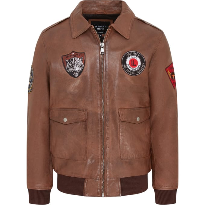 Heren bruin leren bomberjack G-1 Aviator kraag - Maverick