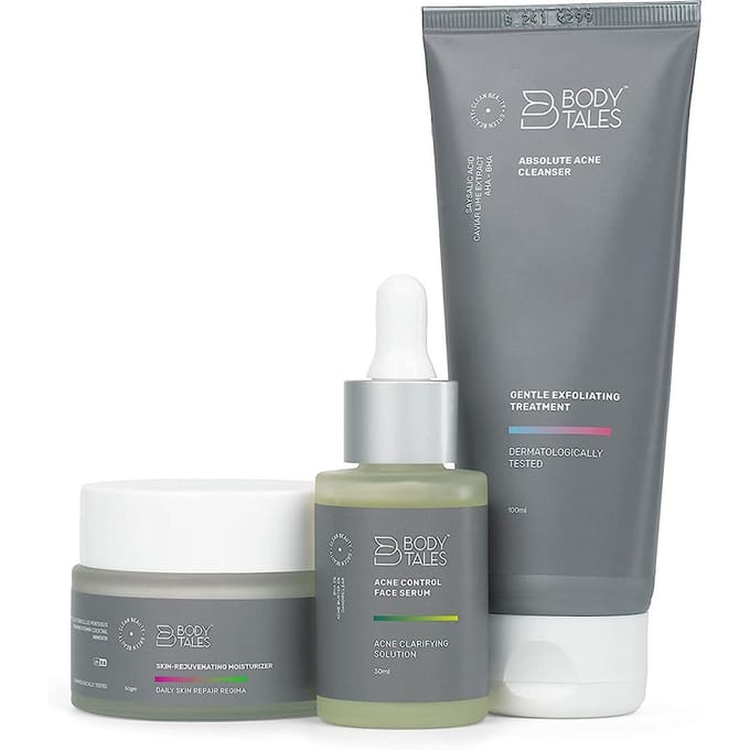 Bodytales Acne Control Gezichtsserum, Absolute Cleanser & Verjongende Moisturizer (Set van 3) 30 ml+100 ml+50 g schoon