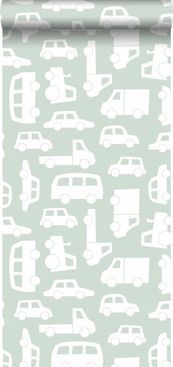 ESTAhome behang auto's mintgroen - 53 cm x 10.05 m - 139046