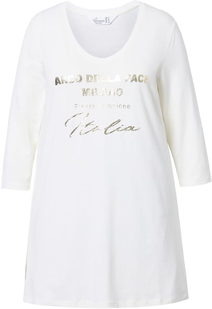 MIAMODA - Dames - T-shirt metallic statement 3/4-mouwen - Sneeuwwit - Maat 48