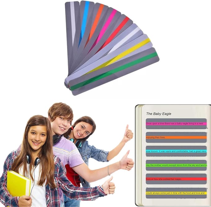 Leesstrip Gids - Leeslint Gel - Dyslexie Ondersteuning - Gekleurde Markering - 19 cm Lengte