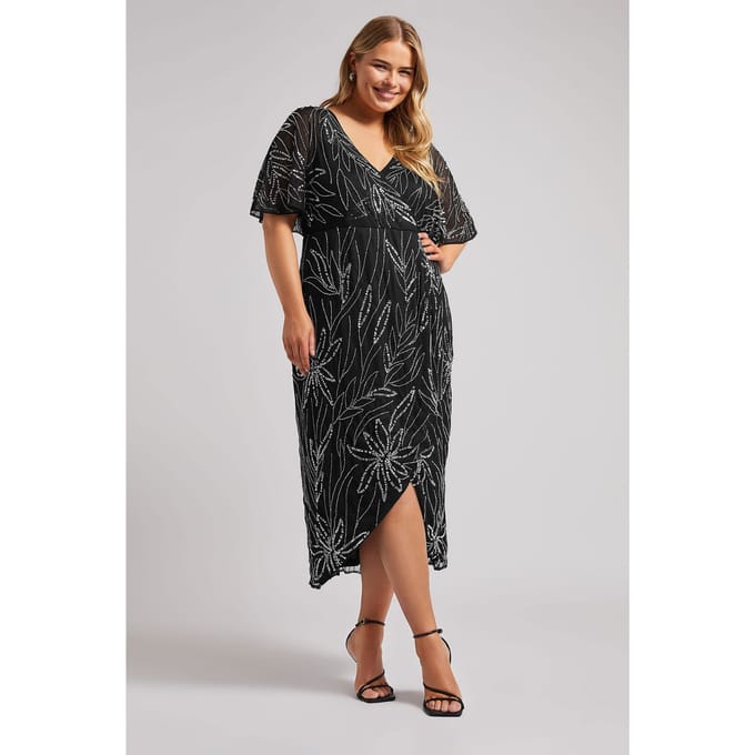 Luxe: Ultimate Embellishment Luxe Maxiwikkeljurk Met Bloemontwerp Met Pailletten In Zwartsize 52