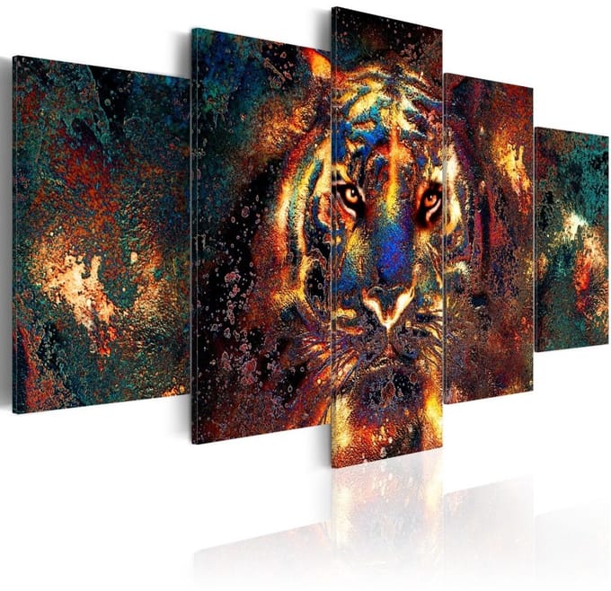 Schilderij - Tijger in 5 delen, 5 luik