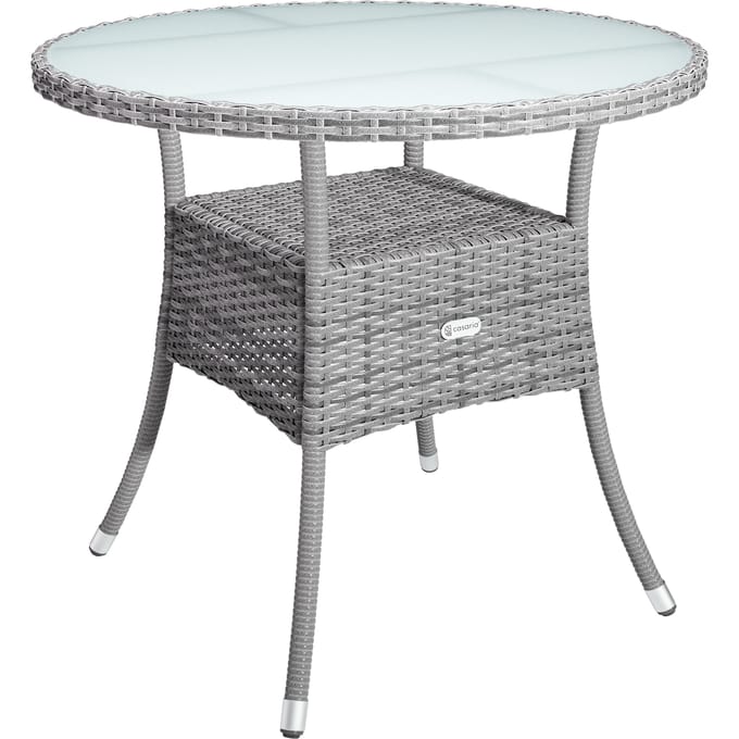 Casaria Bijzettafel - Rond 80cm Weerbestendig Polyrattan - Grijs