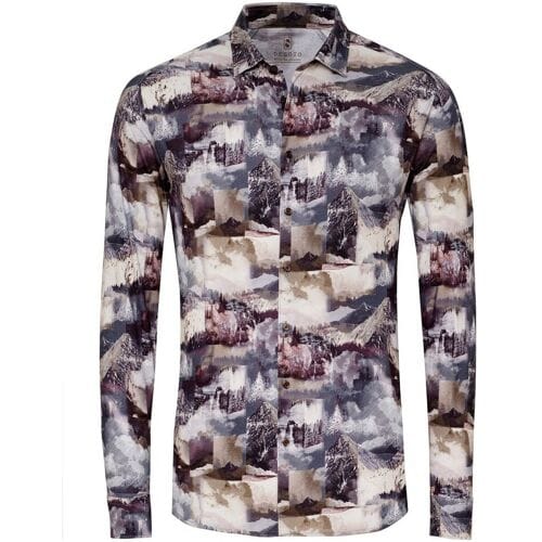 Desoto Overhemd Landscape Fantasy Pattern Bruin-Blauw / male