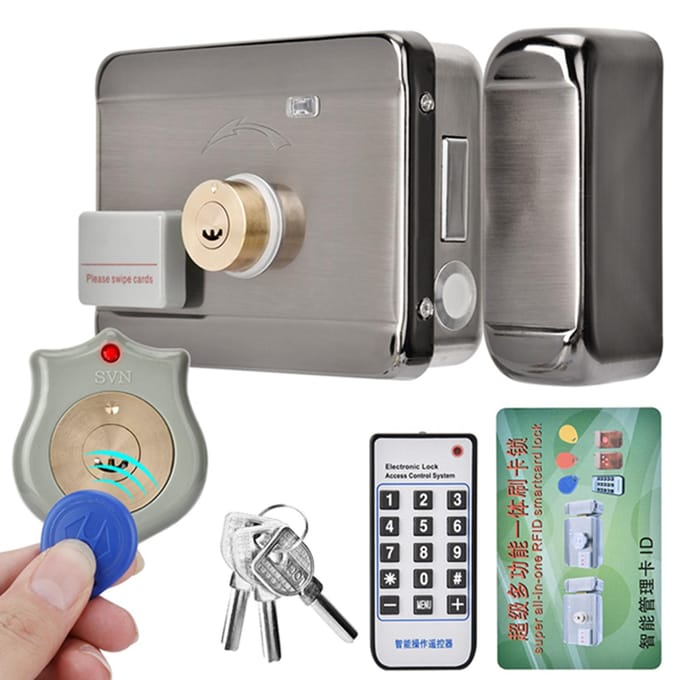 Serrure de porte à double tête 12 V avec système d'accès intelligent et identification électronique gray