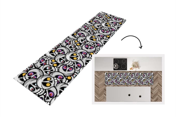 Keukenloper - Loper keuken - Schedel - Patroon - Ogen - 200x50 cm - Keukenloper vinyl