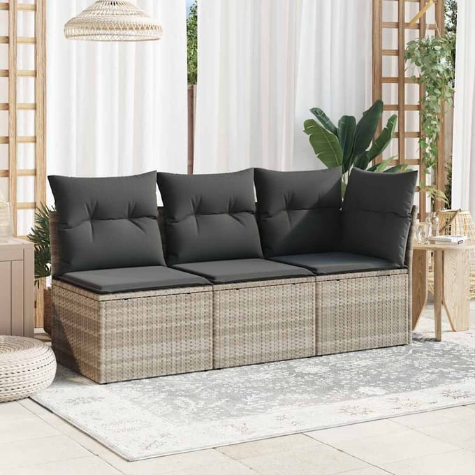 vidaXL - Tuinstoel - zonder - armleuning - met - kussens - poly - rattan - lichtgrijs