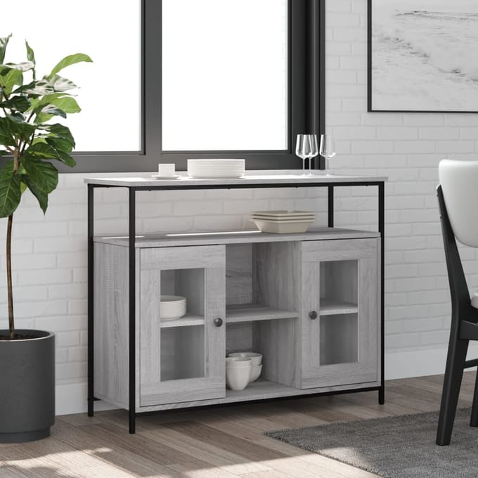 vidaXL - Dressoir - 100x35x80 - cm - bewerkt - hout - grijs - sonoma