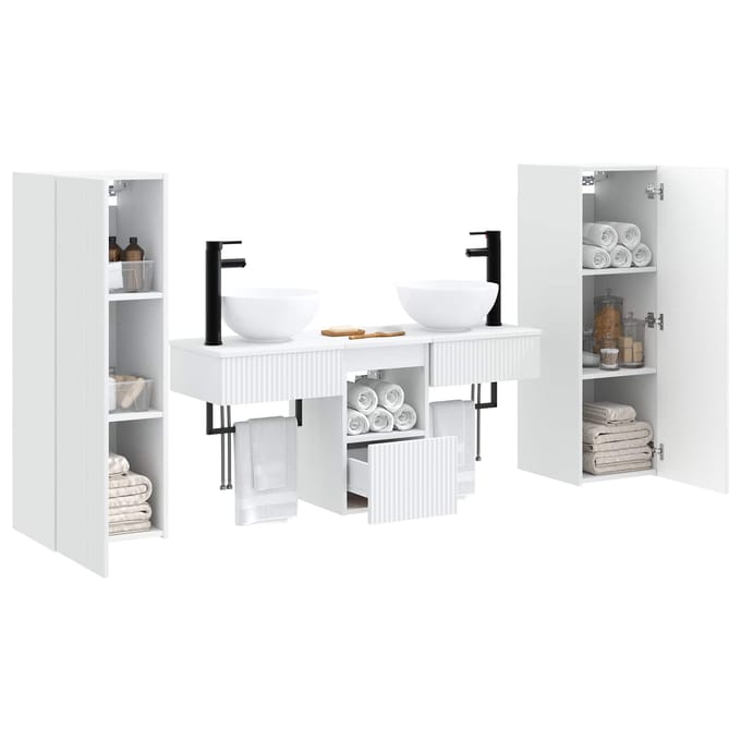 vidaXL - Badkamerkast - set - 5 - st - Wit - 33 - x - 34,5 - x - 100 - cm - Bewerkt - hout