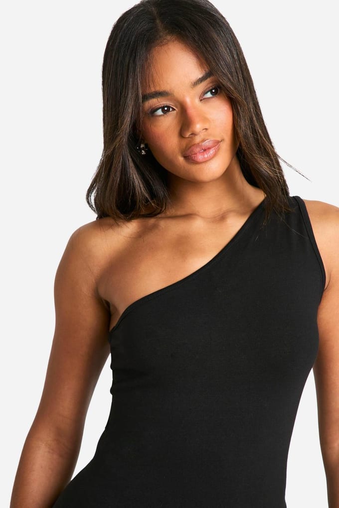 boohoo Dames Basic katoenen asymmetrische halslijn mini-jurk | Black | Maat: 12