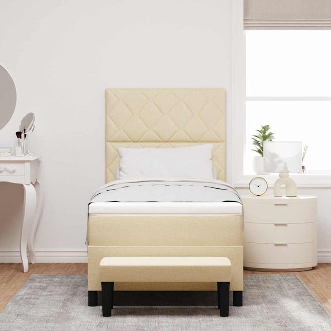 vidaXL - Boxspring - bed - met - hoofdeinde - Crème - 100 - x - 200 - cm - Stof