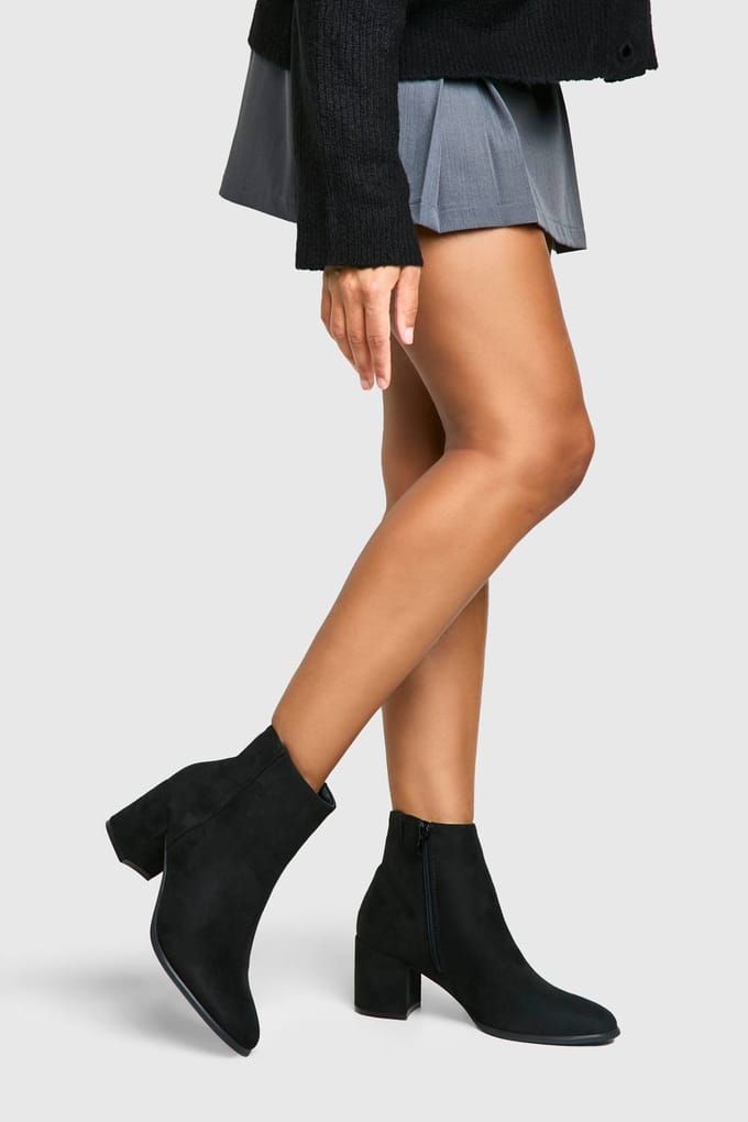 boohoo Dames Block Heel Ankle Faux Suede Shoe Boots | Zwart | Maat: 36