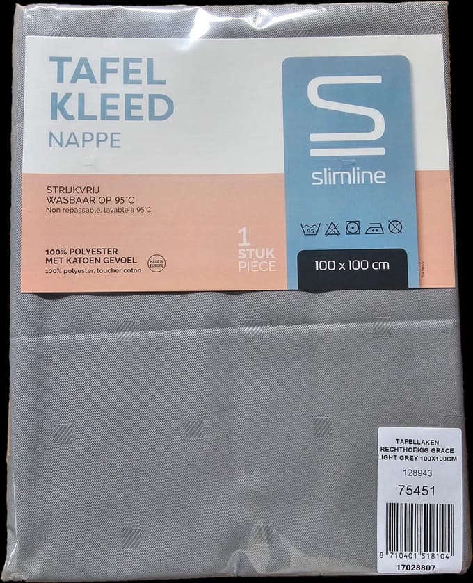 Slimline Tafelkleed Grace Licht grijs 100 x 100 cm, strijkvrij