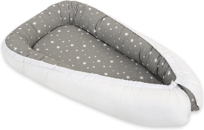 Babynest dubbelzijdig Premium Cocoon voor baby's BOBONO- mini sterren wit/wit