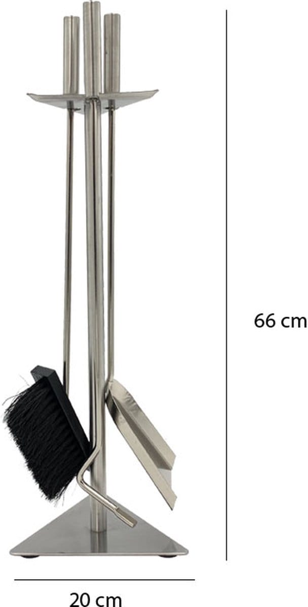 Haardset - 4-delig - rvs - 66x20x20 cm