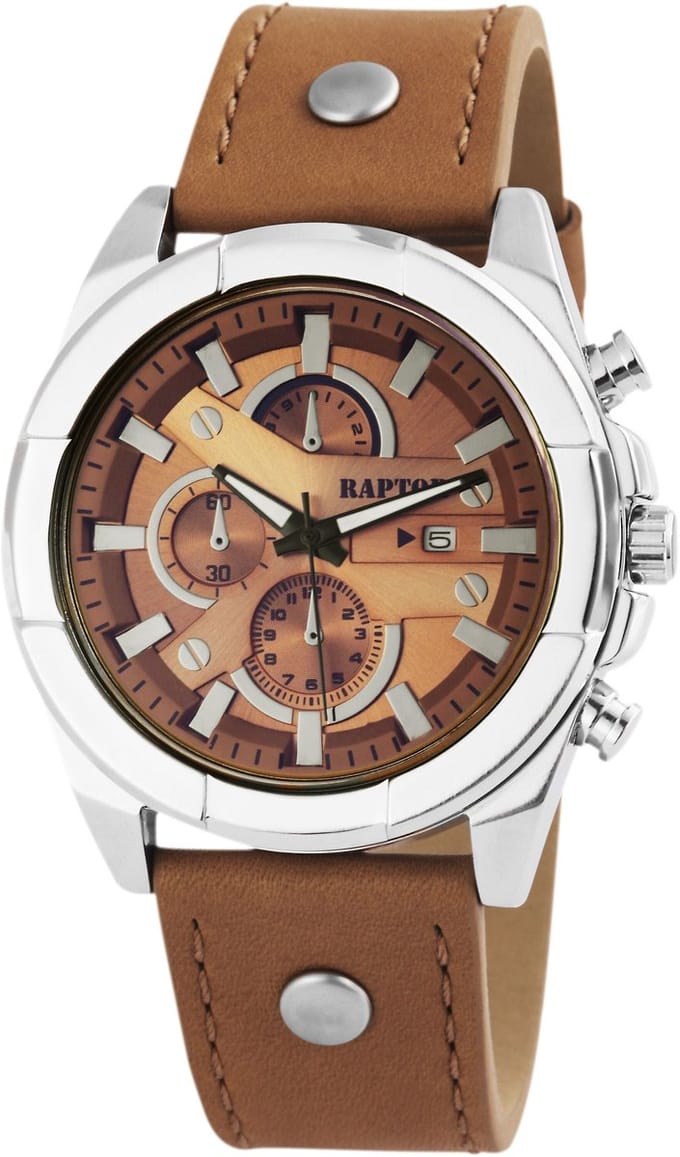 Raptor herenhorloge Echtleder Rivet, zilverkleurig, datumweergave