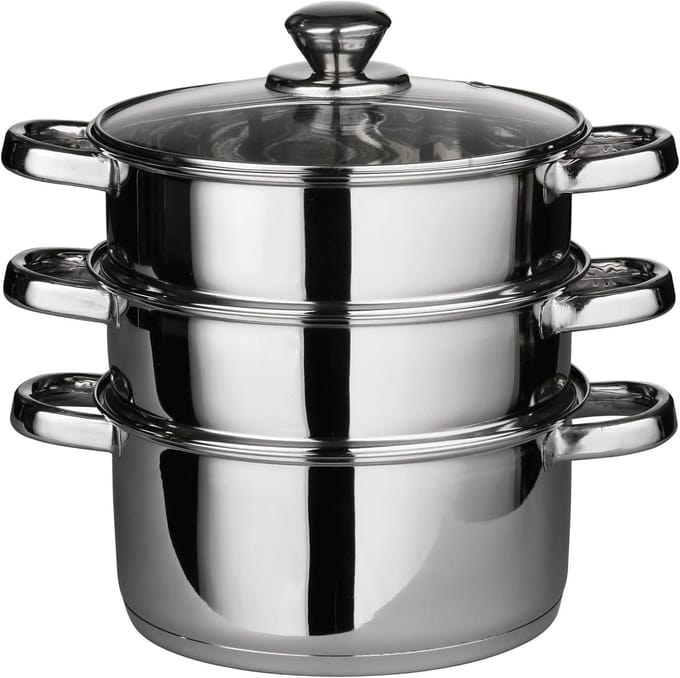 Stoompan 3 Lagen - Grote Stoomkoker - Gezond Koken - Vaatwasmachinebestendig - Diameter 22cm - Zilverkleurig