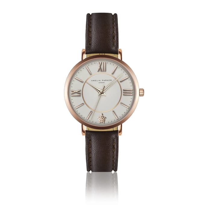 Lederen horloge voor vrouwen Amelia Parker Petite Classique Brown