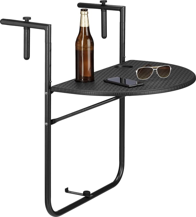 balkontafel hangend - inklapbaar - verstelbaar 3 hoogtes - 60 x 40 cm - zwart