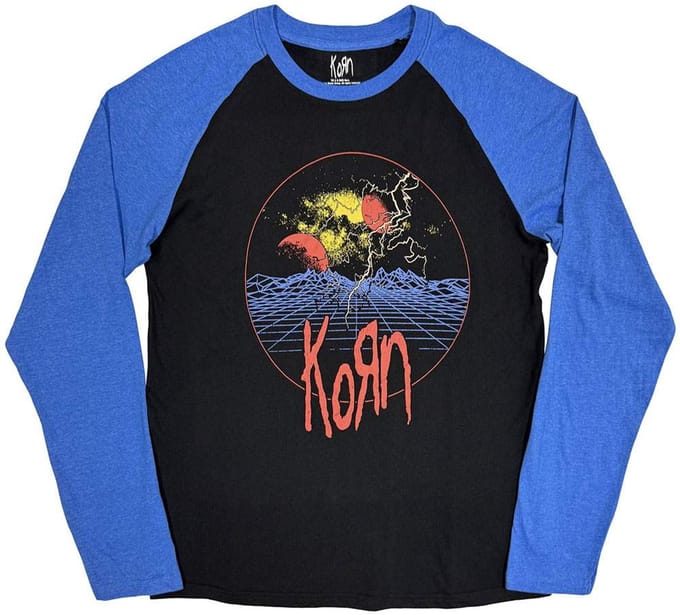 Korn - Wireframe Space Raglan T-shirt - S - Zwart/Blauw