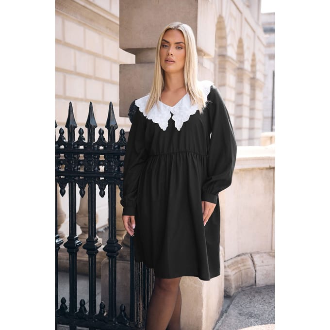 Yours Zwarte Minijurk Met Statementkraag Size 50-52