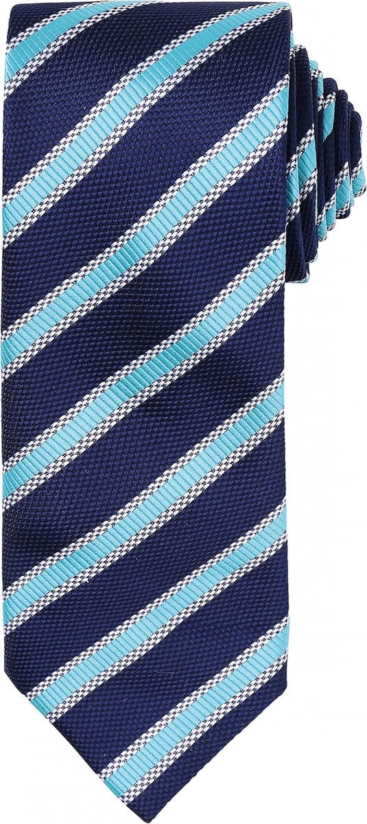 Premier Waffle Stripe tie PR783 - Navy / Turquoise - One size