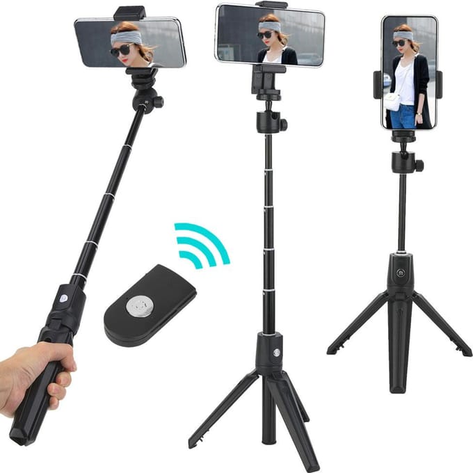 Trépied Selfie Stick 2 en 1 avec Télécommande pour Android pour Téléphone Mobile iOS blanc