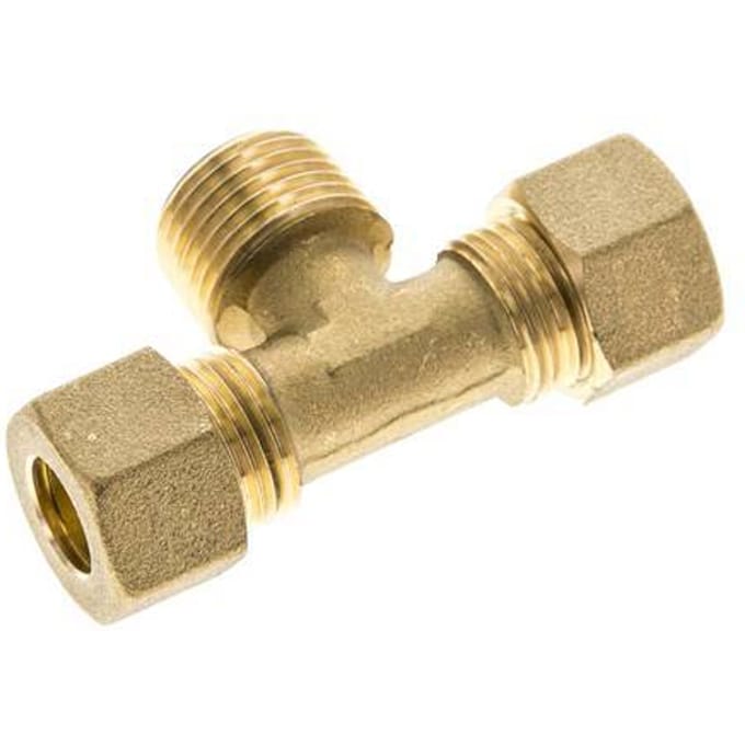 R 1/2'' Buitendraad x 12mm Messing T-stuk Knelfitting 75 Bar DIN EN 1254-2