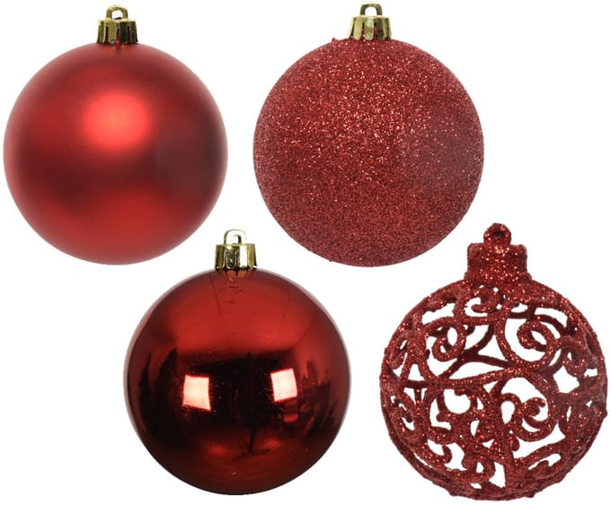 Decoris Kerstballen plastic kunststof Rood 16 delig