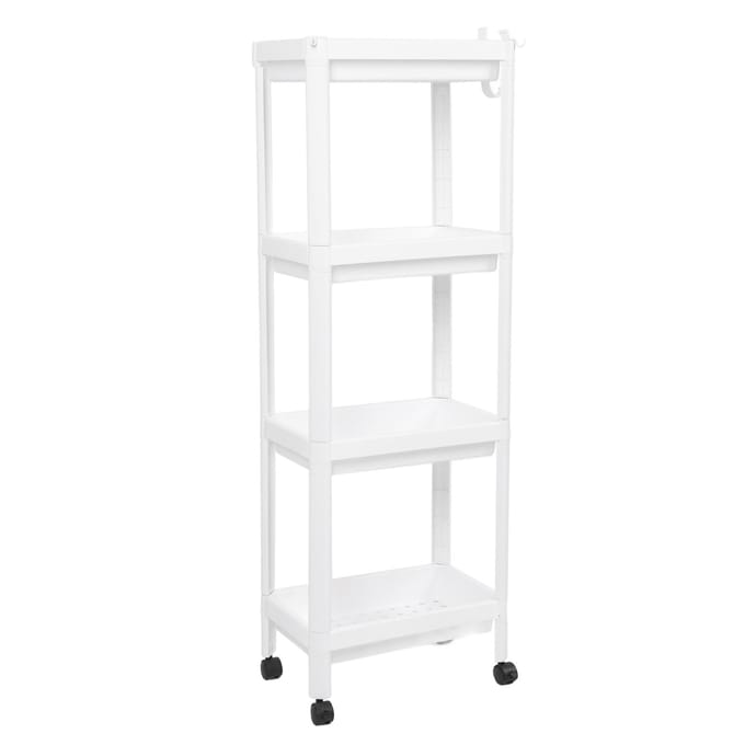Badkamer Torenplank Plastic Vrijstaand Opbergrek Organizer Multifunctionele Stellingeenheid voor 2 Layers (with Wheels) white