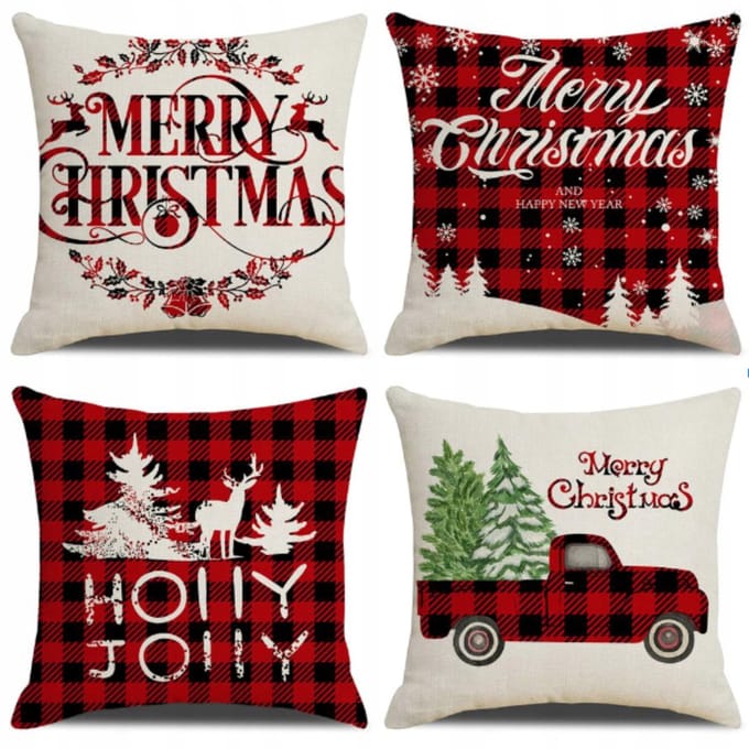 HomeDesign - Kerstmis Sierkussenhoes Set - 4 Stuks - 45x45 cm
