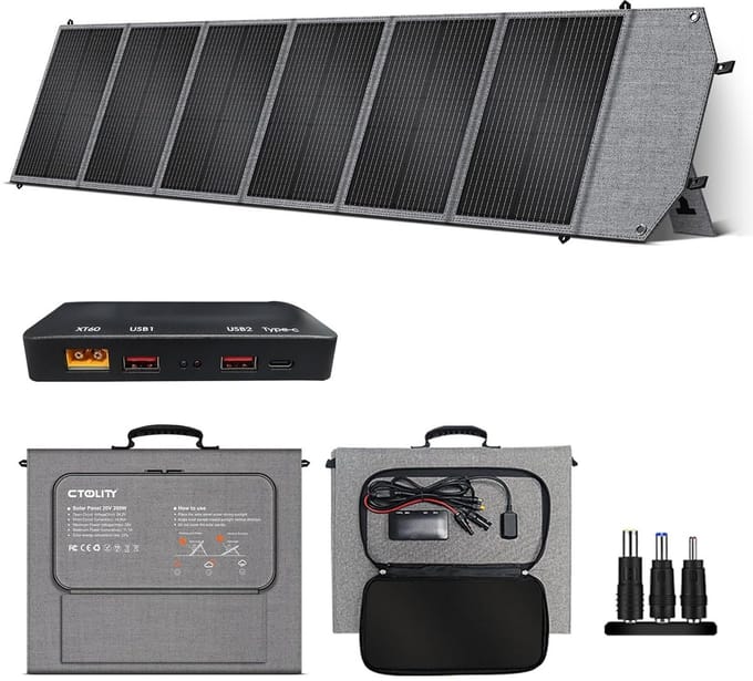Zonnepaneel - Solar Charger - Kamperen - 200W Vermogen - 49.5 x 43 x 8 cm - Zwart