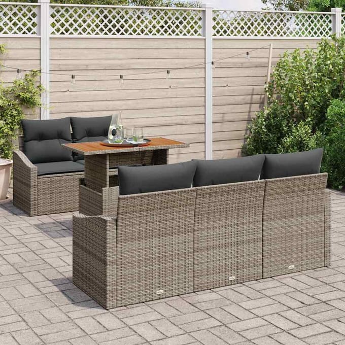 vidaXL Tuin Eettafel Set met kussen 6 pcs Grijs en Bruin