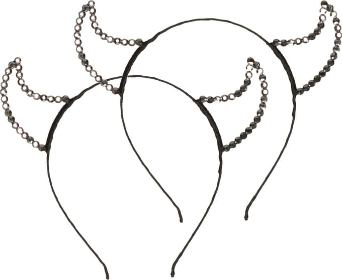 Halloween duivel hoorntjes - 2x - strass glitter - diadeem - zwart - kunststof