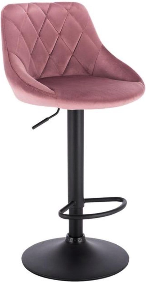 Barkruk - Roze Velvet - Ergonomisch - Verstelbaar - Rugleuning - Zithoogte 60-82cm