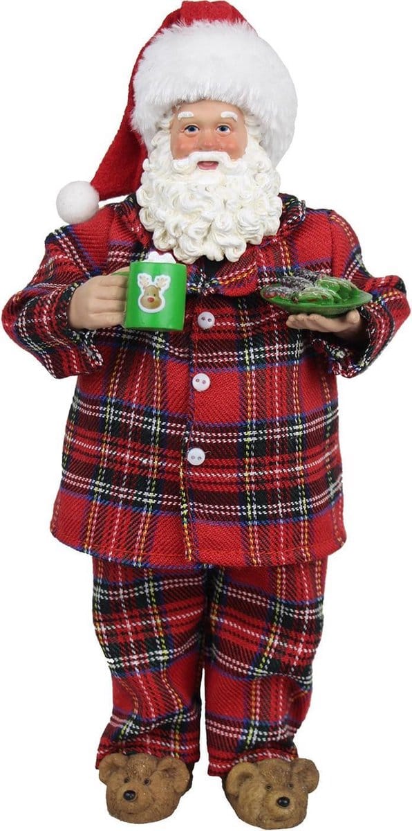 Clayre & Eef Beeld Kerstman 28 cm Rood Groen Textiel