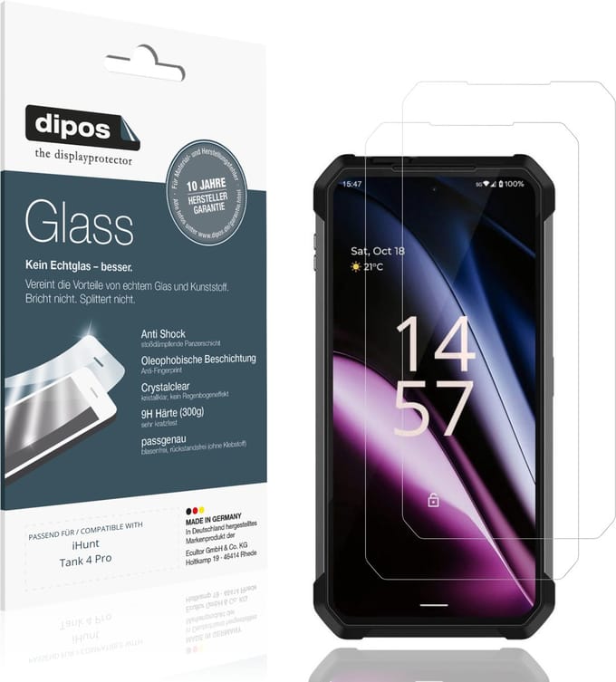 dipos – 2x Pantserfolie geschikt voor iHunt Tank 4 Pro | 9H Screenprotector
